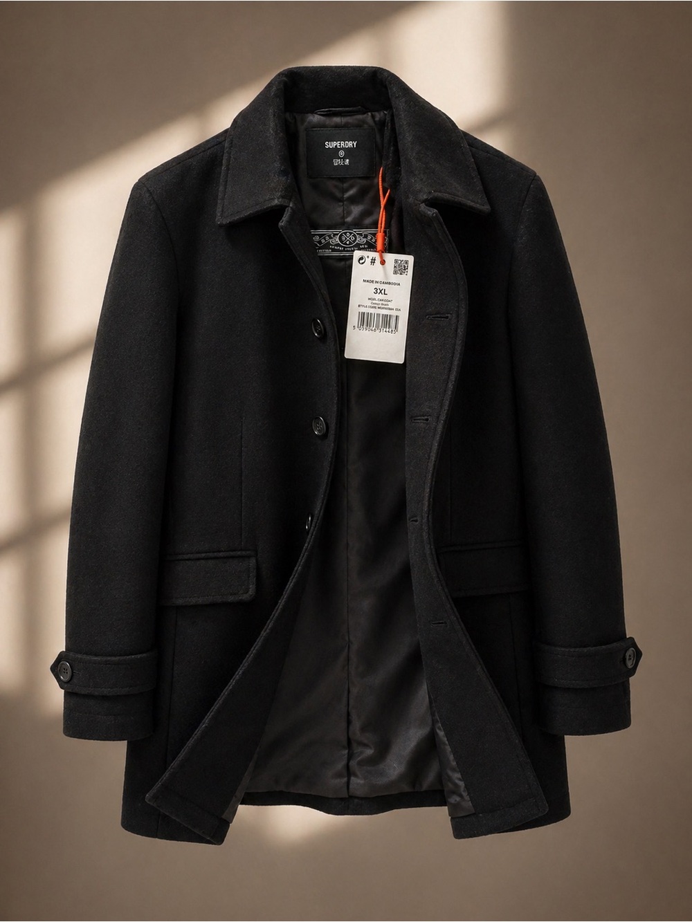 Superdry Wool Car Coat Black 3XL Men’s Classic Coat NWT
